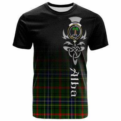 Scottish Bisset Clan Crest Tartan T-Shirt - Alba Gu Brath Family Crest Celtic Inspired Front Side Tartan Plaid