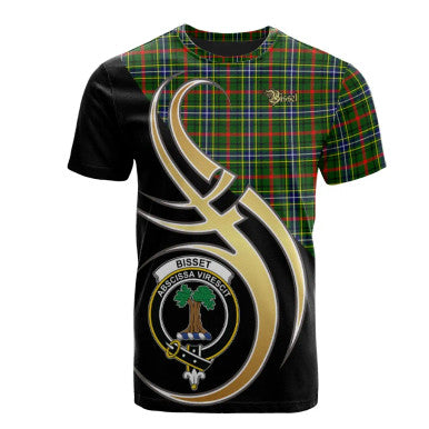Scottish Bisset Clan Crest Tartan T-Shirt Believe in Me Front Side Tartan Plaid