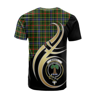 Scottish Bisset Clan Crest Tartan T-Shirt Believe in Me Back Side Tartan Plaid
