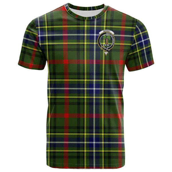 Scottish Bisset Clan Crest Tartan T-Shirt Front Side Tartan Plaid