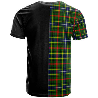Scottish Bisset Clan Crest Tartan T-Shirt Half in Me Back Side Tartan Plaid