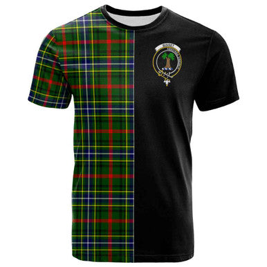 Scottish Bisset Clan Crest Tartan T-Shirt Half in Me Front Side Tartan Plaid