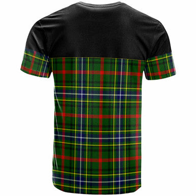 Scottish Bisset Clan Crest Tartan T-Shirt - Horizontal Style Back Side Tartan Plaid