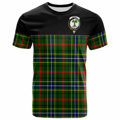 Scottish Bisset Clan Crest Tartan T-Shirt - Horizontal Style Front Side Tartan Plaid