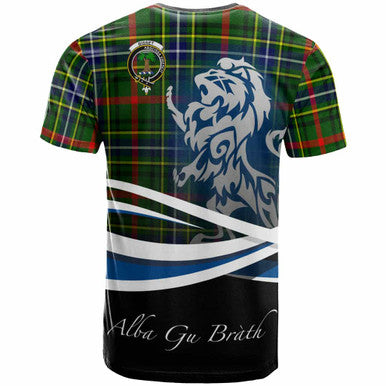 Scottish Bisset Clan Crest Tartan T-Shirt - Scotland Lion Back Side Tartan Plaid