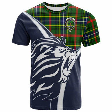 Scottish Bisset Clan Crest Tartan T-Shirt - Scottish Flag With Lion Front Side Tartan Plaid
