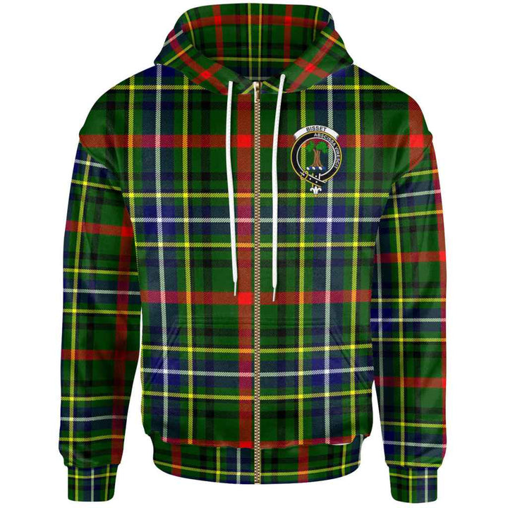 Scottish Bisset Clan Crest Tartan Hoodie Zip Tartan Plaid