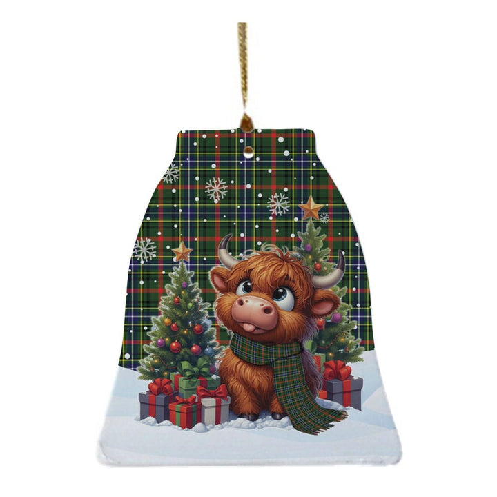 Scottish Bisset Clan Tartan Ceramic Ornament Cute Highland Cow Christmas Bell Style Tartan Plaid