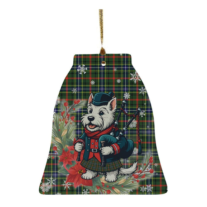 Scottish Bisset Clan Tartan Ceramic Ornament Cute Scottish Terrier Dog Bell Style Tartan Plaid