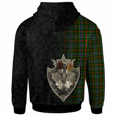 Scottish Bisset Clan Tartan Hoodie - Half Thistle Flowers Celtic Design Back Side Tartan Plaid