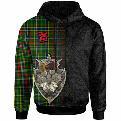 Scottish Bisset Clan Tartan Hoodie - Half Thistle Flowers Celtic Design Front Side Tartan Plaid
