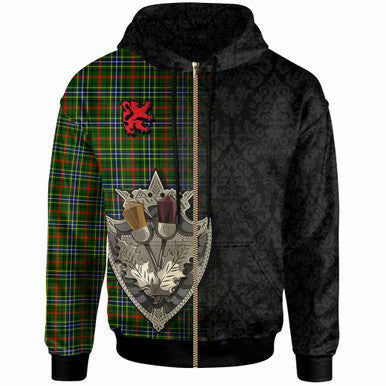 Scottish Bisset Clan Tartan Hoodie - Half Thistle Flowers Celtic Design Zip-up Tartan Plaid