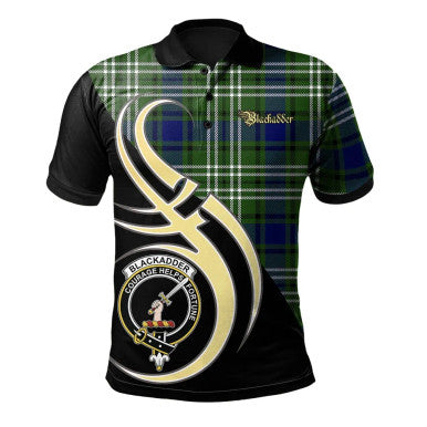 Scottish Blackadder Clan Crest Tartan Polo Shirt Believe in Me Front Side Tartan Plaid