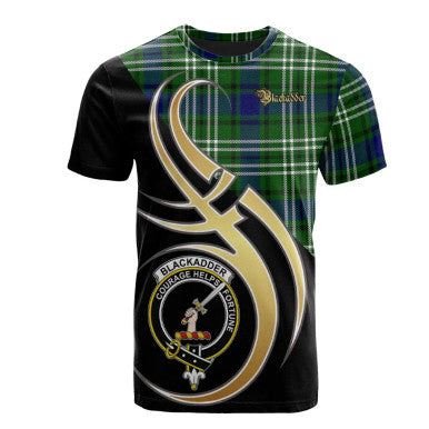 Scottish Blackadder Clan Crest Tartan T-Shirt Believe in Me Front Side Tartan Plaid