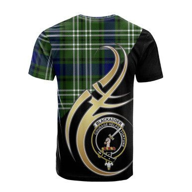 Scottish Blackadder Clan Crest Tartan T-Shirt Believe in Me Back Side Tartan Plaid