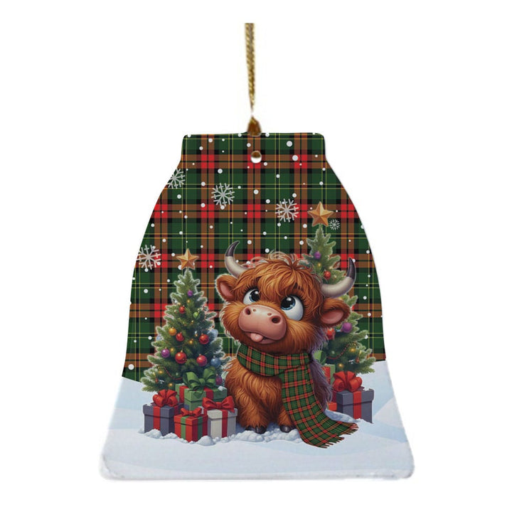Scottish Blackstock Clan Tartan Ceramic Ornament Cute Highland Cow Christmas Bell Style Tartan Plaid