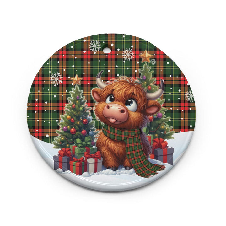 Scottish Blackstock Clan Tartan Ceramic Ornament Cute Highland Cow Christmas Circle Style Tartan Plaid