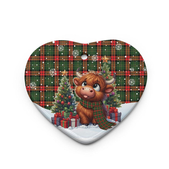 Scottish Blackstock Clan Tartan Ceramic Ornament Cute Highland Cow Christmas Heart Style Tartan Plaid