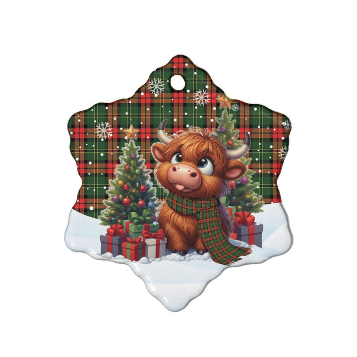 Scottish Blackstock Clan Tartan Ceramic Ornament Cute Highland Cow Christmas Snow Flake Style Tartan Plaid