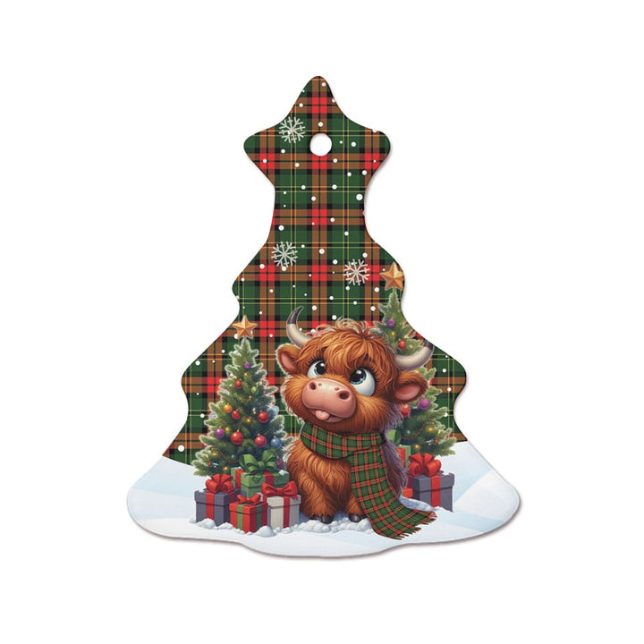 Scottish Blackstock Clan Tartan Ceramic Ornament Cute Highland Cow Christmas Tree Style Tartan Plaid