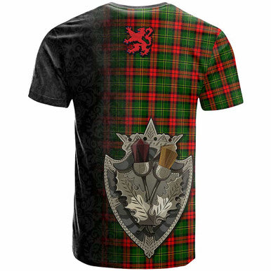 Scottish Blackstock Clan Tartan T-Shirt - Half Thistle Flowers Celtic Design Back Side Tartan Plaid