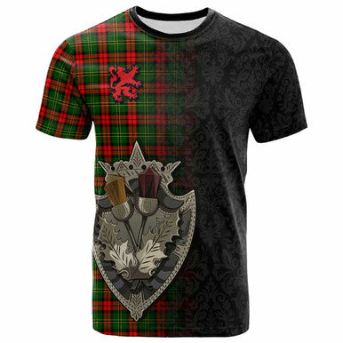 Scottish Blackstock Clan Tartan T-Shirt - Half Thistle Flowers Celtic Design Front Side Tartan Plaid