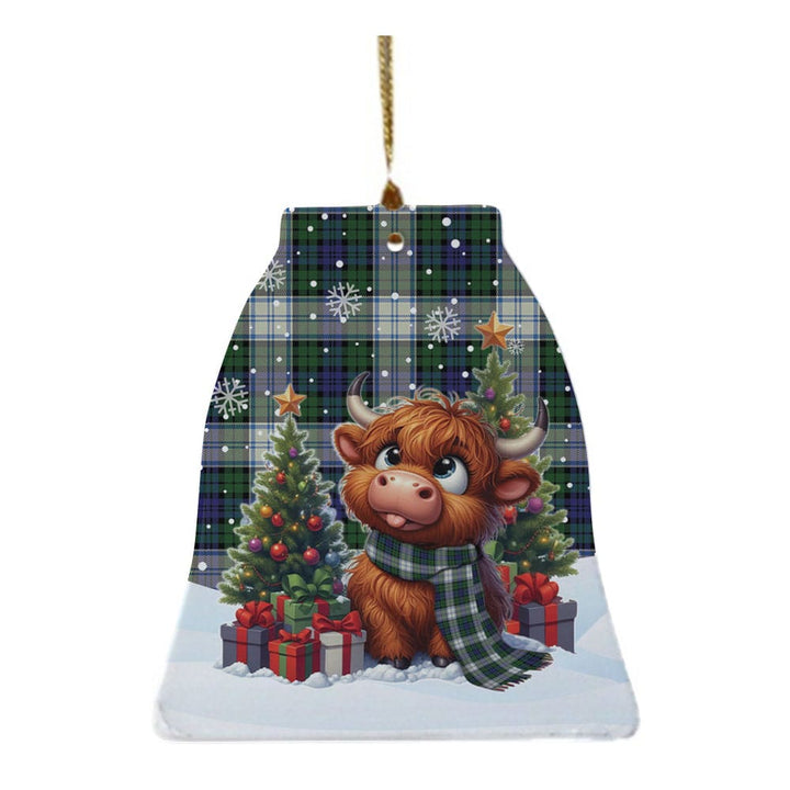 Scottish Blackwatch Dress Modern Clan Tartan Ceramic Ornament Cute Highland Cow Christmas Bell Style Tartan Plaid