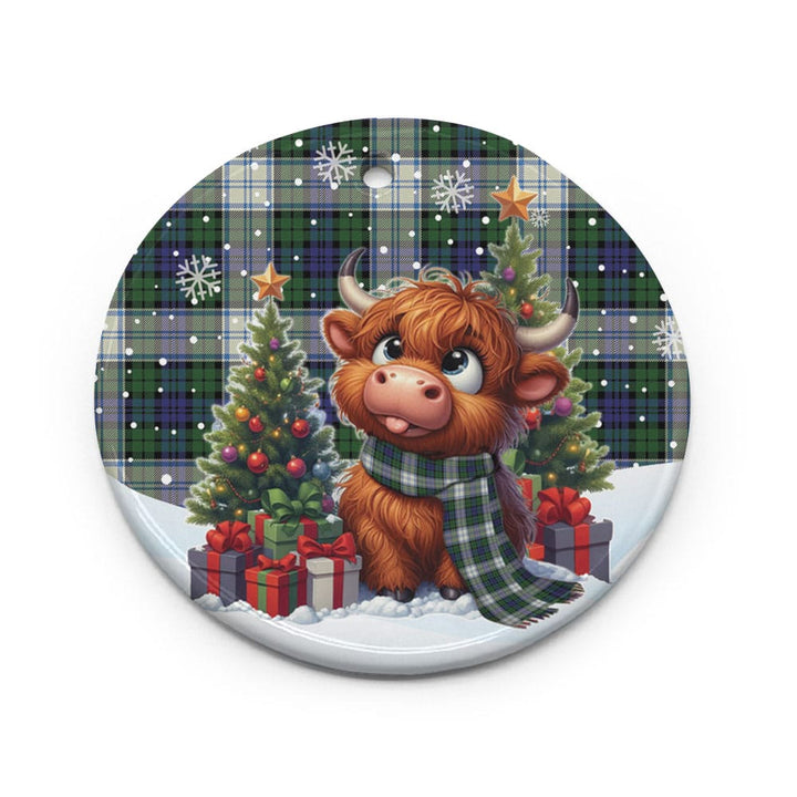 Scottish Blackwatch Dress Modern Clan Tartan Ceramic Ornament Cute Highland Cow Christmas Circle Style Tartan Plaid