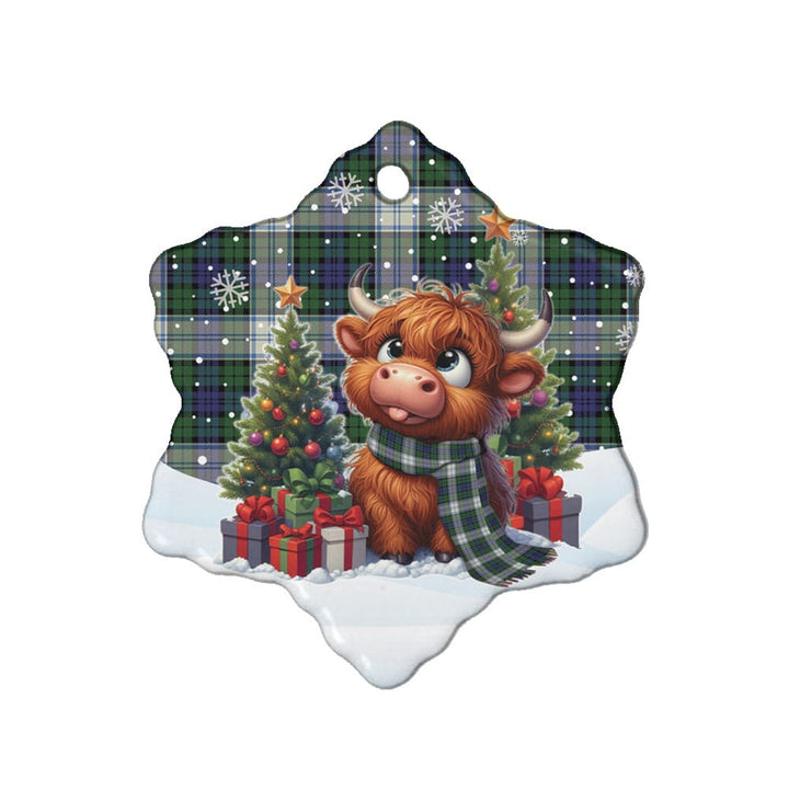 Scottish Blackwatch Dress Modern Clan Tartan Ceramic Ornament Cute Highland Cow Christmas Snow Flake Style Tartan Plaid