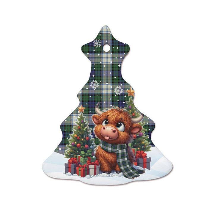Scottish Blackwatch Dress Modern Clan Tartan Ceramic Ornament Cute Highland Cow Christmas Tree Style Tartan Plaid