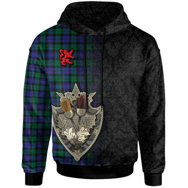 Scottish Blackwatch Modern Clan Tartan Hoodie - Half Thistle Flowers Celtic Design Front Side Tartan Plaid