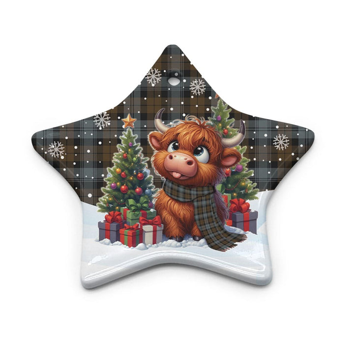 Scottish BlackWatch Weathered Clan Tartan Ceramic Ornament Cute Highland Cow Christmas Star Style Tartan Plaid