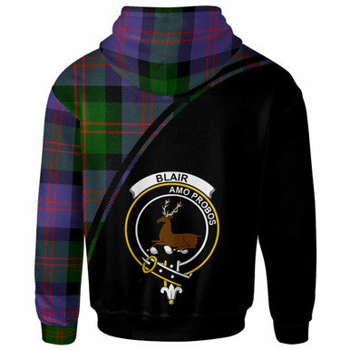 Scottish Blair Clan Crest Tartan Curve Hoodie Back Side Tartan Plaid