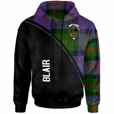 Scottish Blair Clan Crest Tartan Curve Hoodie Front Side Tartan Plaid