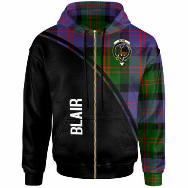 Scottish Blair Clan Crest Tartan Curve Hoodie Zip-up Tartan Plaid