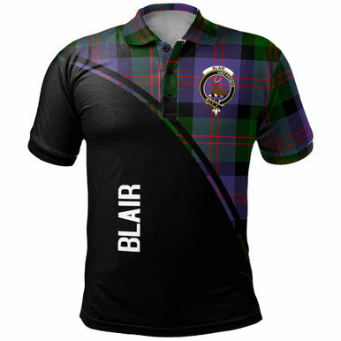 Scottish Blair Clan Crest Tartan Curve Polo Shirt Front Side Tartan Plaid