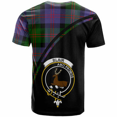 Scottish Blair Clan Crest Tartan Curve T-Shirt Back Side Tartan Plaid