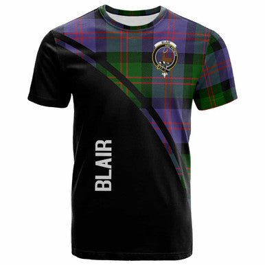 Scottish Blair Clan Crest Tartan Curve T-Shirt Front Side Tartan Plaid