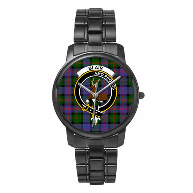 Scottish Blair Clan Crest Tartan Folding Clasp Steel Quartz Watches Tartan Plaid Black 1