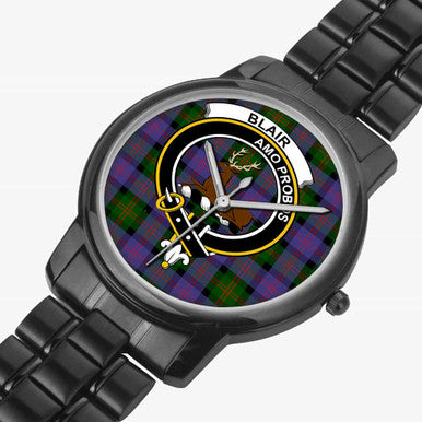 Scottish Blair Clan Crest Tartan Folding Clasp Steel Quartz Watches Tartan Plaid Black 2