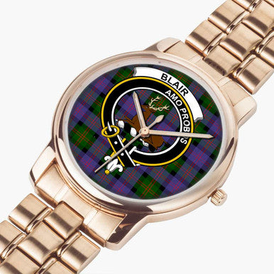 Scottish Blair Clan Crest Tartan Folding Clasp Steel Quartz Watches Tartan Plaid Rose Gold 2