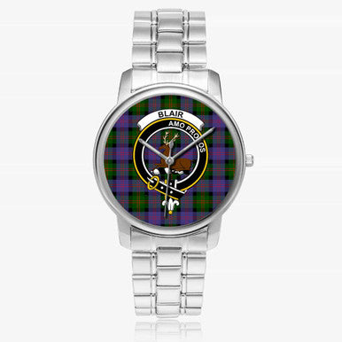 Scottish Blair Clan Crest Tartan Folding Clasp Steel Quartz Watches Tartan Plaid Silver 1