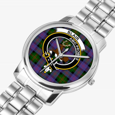 Scottish Blair Clan Crest Tartan Folding Clasp Steel Quartz Watches Tartan Plaid Silver 2