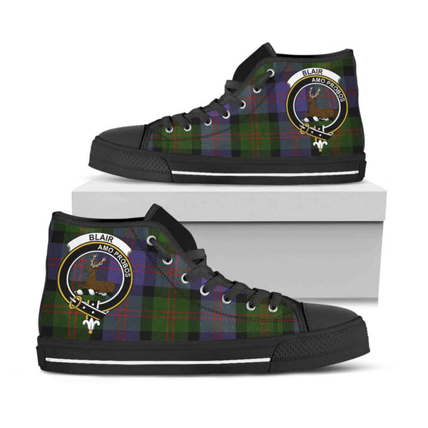 Scottish Blair Clan Crest Tartan High Top Shoes Black Sole Tartan Plaid