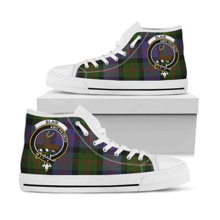 Scottish Blair Clan Crest Tartan High Top Shoes White Sole Tartan Plaid