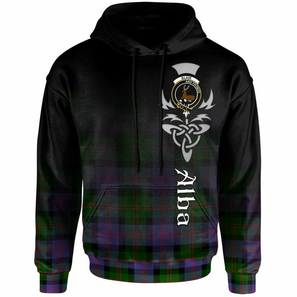 Scottish Blair Clan Crest Tartan Hoodie - Alba Gu Brath Family Crest Celtic Inspired Front Side Tartan Plaid