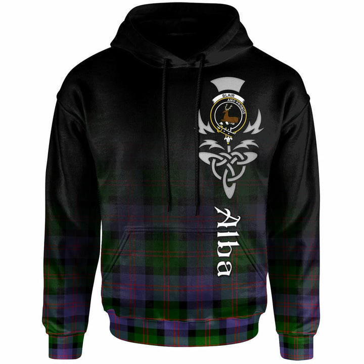 Scottish Blair Clan Crest Tartan Hoodie - Alba Gu Brath Family Crest Celtic Inspired Front Side Tartan Plaid