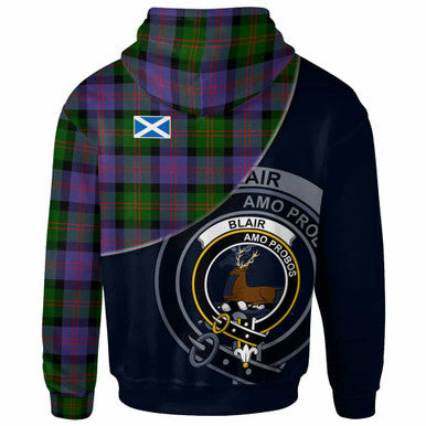 Scottish Blair Clan Crest Tartan Hoodie - Bend Style Back Side Tartan Plaid