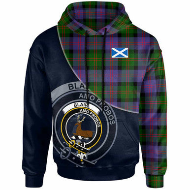 Scottish Blair Clan Crest Tartan Hoodie - Bend Style Front Side Tartan Plaid