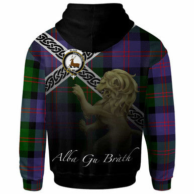 Scottish Blair Clan Crest Tartan Hoodie - Scotland Lion Back Side Tartan Plaid